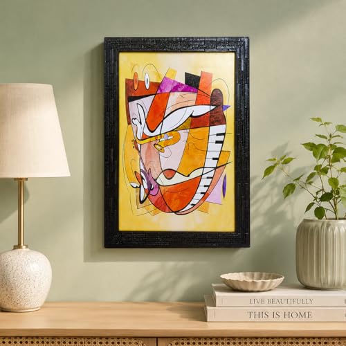 Peinture moderne abstraite encadrée tableau multicolore bois 25x35cm