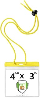 5 Pack - Color Badge Holder Horizontal with Lanyard - Extra Large Color Top Card Sleeve (4 1/2 X 3 1/2 - Max Insert) w/Solid Color Neck Cord for Events/Conventions by Specialist ID (Yellow)