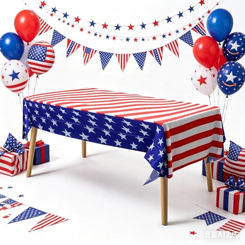 2 Pack Patriotic Tablecloth, 54 X 108 Inch Rectangle Disposable Washable Waterproof Memorial Day Table Cloth,Memorial Day Decor,American Flag Printed Table Cloths For Dinner,Party,Picnic,BBQ - image 3