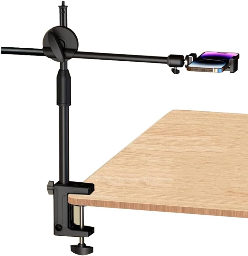 Overhead Tripod Mount for Camera Webcam Ring Light, Camera Desk Mount Articulating Arm ,360° Flexible Adjustable Webcam Mount Stand C-clamp Tabletop Light Stand for Live Streaming,Video Recording