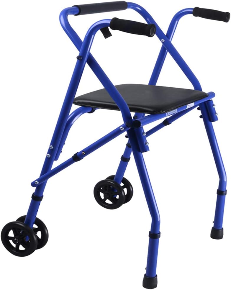 BZEI-WALKERS Transport Rollator Walker with Seat and Wheels - Folding Walker and Transport Chair, Lightweight, Blue