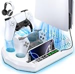 Cooling Station for PS5 with Dual Controller Charger Compatible with PlayStation 5/Slim/Pro Console, PS5 Cooling Stand Station Vertical & 3 Level Cooler Fan, Controller Charging Dock, RGB Light