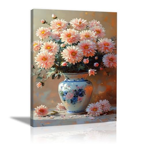 Image d'art moderne chrysanthème rose grand format encadré