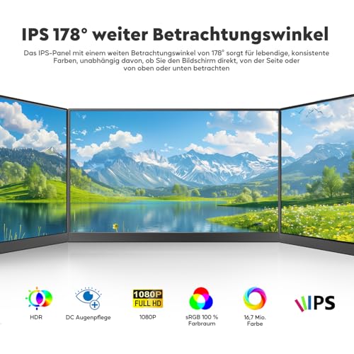 HONGO Écran Portable 15,6", Moniteur Portable 1080P FHD IPS Display, Ecran Portatif USB C HDMI avec Haut-parleurs, Extension Écran PC Portable pour Ordinateur Portable Mac PS45 Switch avec Support - 3