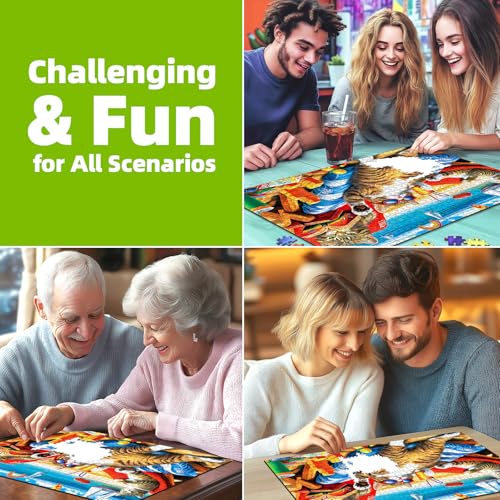 Vibrant Beach Jigsaw Puzzle for Adults 1000 Piece, Funny Cats Summer Vacation Scene, 27.56x19.69 Inches, Stress Relief & Home Decor, Entertaining Challenge by Deepcom - Image 4