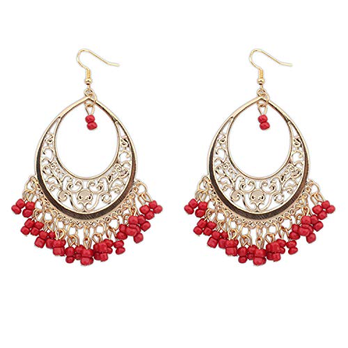 juler Earrings Women Bohemian Hollow Mahjong Tassel Earrings Accessories Fashion Jewelry,red,One Size