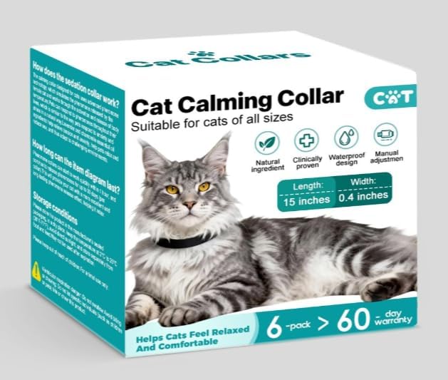 Calming Collar for Cats - 6Pack Calming Collar for Cats Adjustable Safe Waterproof Breakaway Design Helps Reduce Noise Fear