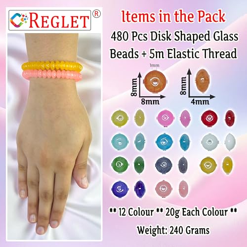 Image of 480 Pcs Disk Shaped Glass Beads for Jewellery Making Kit - Glass Beads for Bracelet Making Kit - Bead Craft - 8 * 4mm
