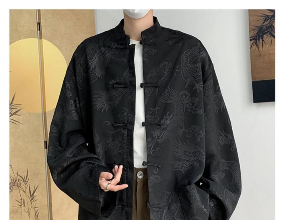 Camisa de estilo chino para hombre con diseño de dragón premium alto 6