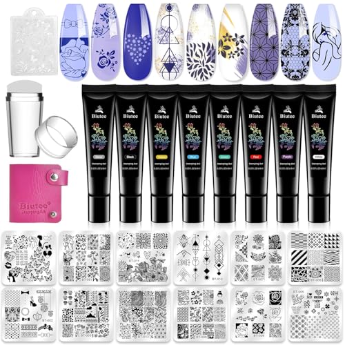 Biutee Nail Stamper Kit 12Pcs Nail Stamping Plate 8Pcs Stamping Gel Polish