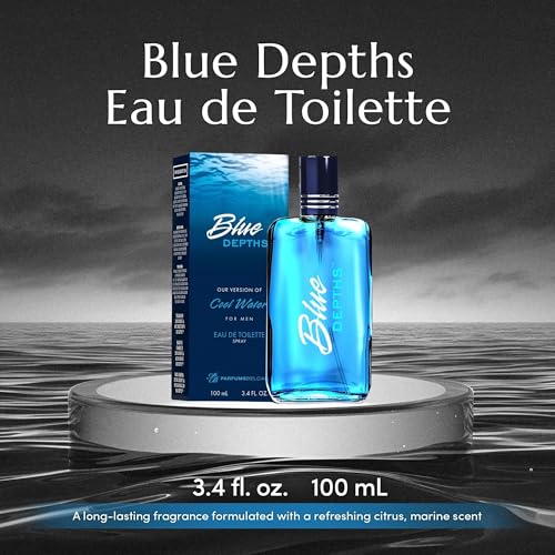 Image of PB ParfumsBelcam Blue Depths Eau de Toilette Fragrance Spray - 3.4 Fl Oz. Fresh Aquatic Cologne for Men with Crisp Citrus, Warm Musk & Amber Scent, Crafted with Premium Oils for Day & Night Use