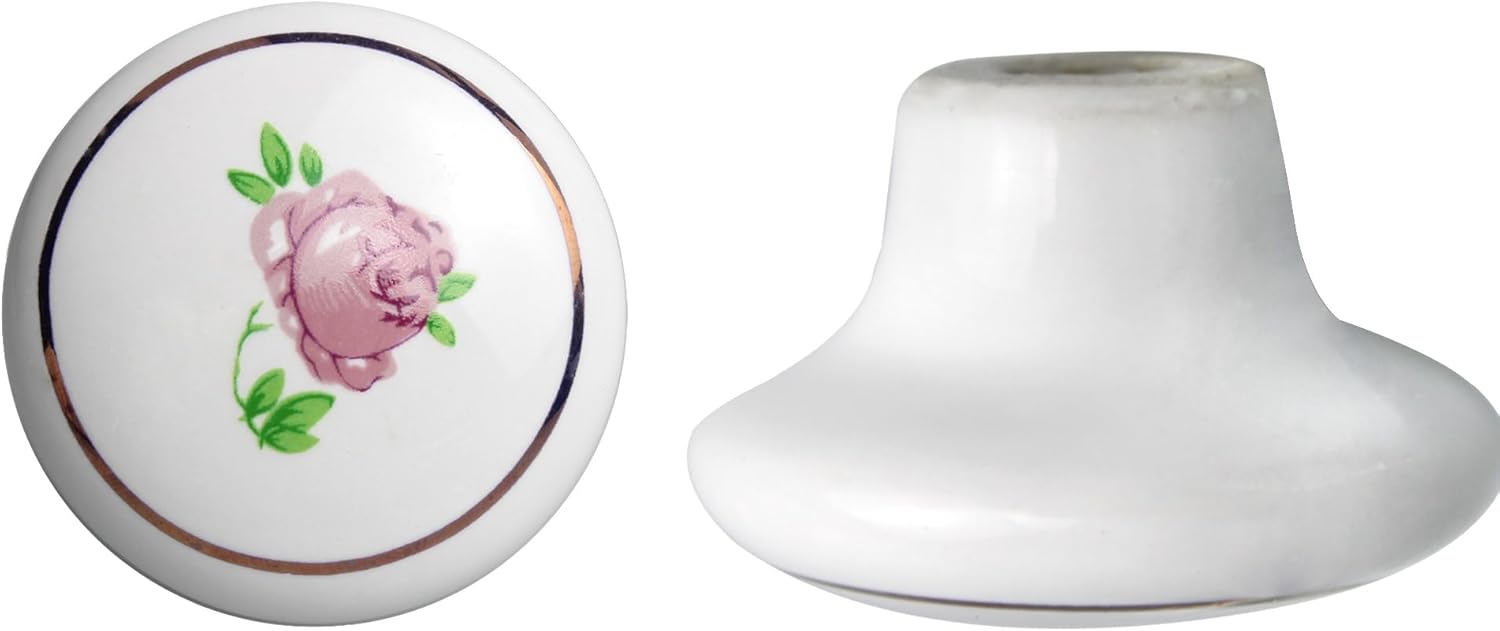 4PCS 1-1/2 inch Hand Painted Ceramic Knobs, Ceramic Flower Cabinet Knobs, Vintage Dresser Drawer Handle Pulls for Closet Cupboard Wardrobe(Pink Rose)