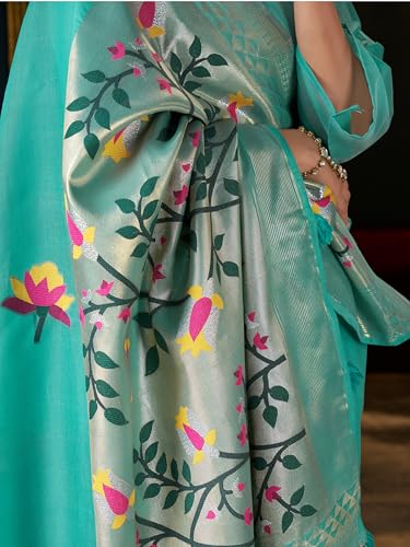 Image of MADHUHANSH Women's Cotton Linen Saree with Unstitched Blouse Piece and Floral Printed Pattern | Women Saree for Special Occasion | Stylish Modern Sarees