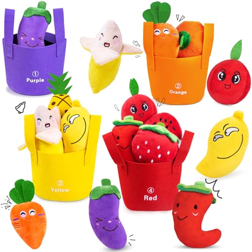 Image of Baby Sensory Toys for 6-12 Months, Montessori Toys for 1 Year Old Boy Girl, Color Sorting & Counting, Soft Fruit Vegetable Play Food with Rattle Crinkle, Toddler Learning Toy for First Birthday Gift