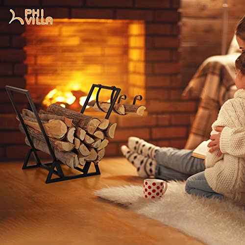 Phi Villa Heavy Duty 24 Inch Firewood Rack For Outdoor Indoor Decoration Fireplace Storage Log Holder With Kindling Holder #TOP3