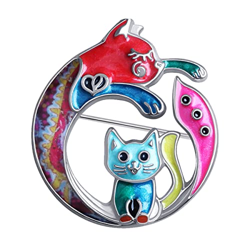 DOWAY Broche en forme de chat en émail floral pour femme, Émail, Grès