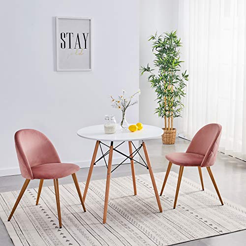 Symylife Dining Chairs Set of 2, Fashion Kitchen Room Chair Upholstered Velvet Chairs Leisure Side Chairs with Metal Legs, Rose