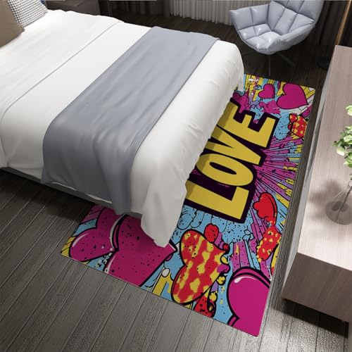 Tapis coeur rose 200x300cm avec imprimé jaune pour salon
