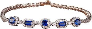 äkta guldarmband dam tenniskedja med 2,2 karat syntetisk safir och moissanit, partnerarmband roséguld för dig 16 cm | 18K vitt guld | trendiga modesmycken för nyår