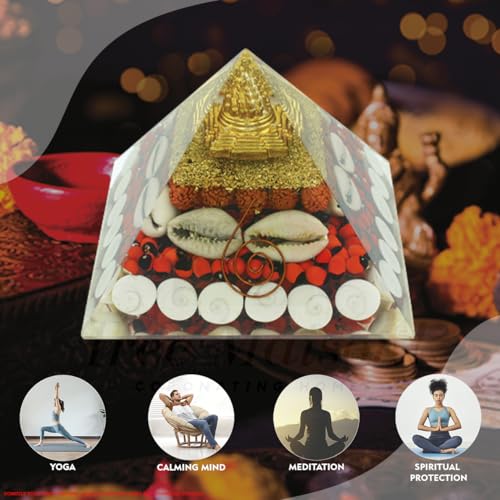 Image of Maha Laxmi Crystal Pyramid | 3.5 Inch | Vastu Correction Pyramid | Positive Energy, Wealth | Meditation & Good Luck | Home & Office Decor for Prosperity