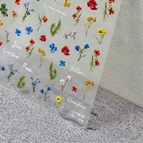 Embossed Sunflower Nail Art Sticker Small Daisy Little Wild Flower Nail Art Sticker Self-Adhesive Spring Summer Red Yellow Blue White Flower Nail Art Sticker Decal Design Nail Art Decoration For Women Girls Children (2 Sheets) + Multifunctional Nail Tweezers (1 Piece) #TOP3