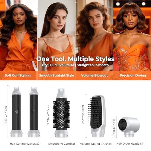Image of 5 in 1 Blow Dryer Brush,Upgrade Blow Dryer Brush Air Curler Air Curling Wrap Styler, Fast Drying & 3 Adjustable Temperatures Hot Air Brush,Detachable Hair Styling Set for Drying Curling Straightening
