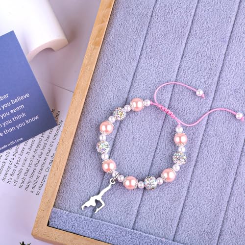 Tumbling Gymnastics Bracelet Sparkle Pink Bead Gymnastics Bracelets for Daughter Niece Rhythmic Gymnastics Team Gifts Gymnastics Competition Gift3
