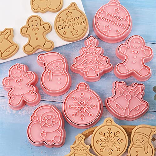 8 Pieces Cute Christmas Cookie Press Cookie Moulds For Baking Cookie Mould Press Christmas Snowman Cookie Cutter Set Kitchen Tools Plastic Cookie Stamps G (Christmas C)