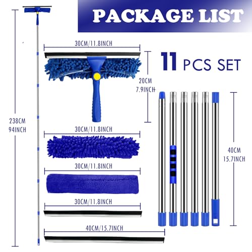 Window Cleaner Squeegee Kit - 2.38M (94inch) Cleaning Equipment with Long Handle 3 in 1 Extendable Window Cleaning Tool for High Windows, Glass, Home, Wall and Car by Rofhom - Image 2