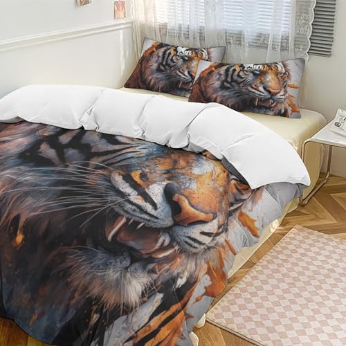 ZGDPBYF Conjunto de capa de edredom de pelúcia Tiger Wildlife, super macio, preto e branco, marrom (