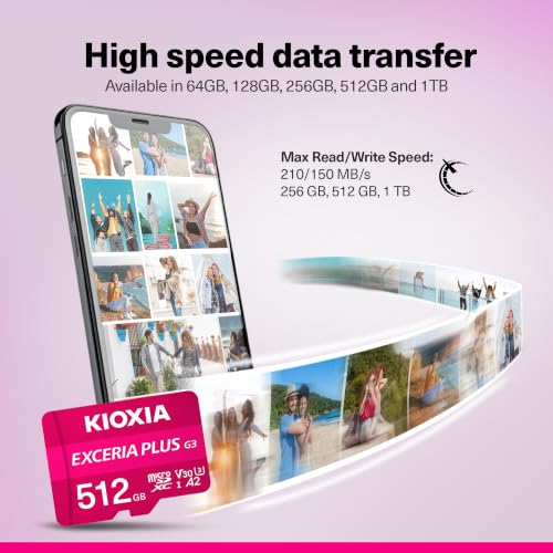 Image of KIOXIA EXCERIA Plus G3 512GB MicroSDXC Memory Card | UHS-I U3, A2, V30 | 210MB /s R, 150MB /s W | Mad in Japan | 4K Video | Waterproof & Shockproof | 5-Yr Warrant