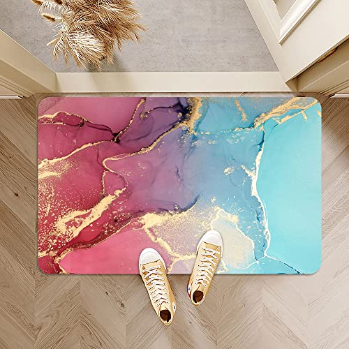 Diatomaceous Earth Bath Mat ,Light Blue And Rose Red Marble Super Absorbent Fast Drying Non-Slip Diatomite Mud Bathroom Floor Rugs， Office Doormat Kitchen Dining Living Hallway Area Rug, 50Cm×80Cm #TOP4