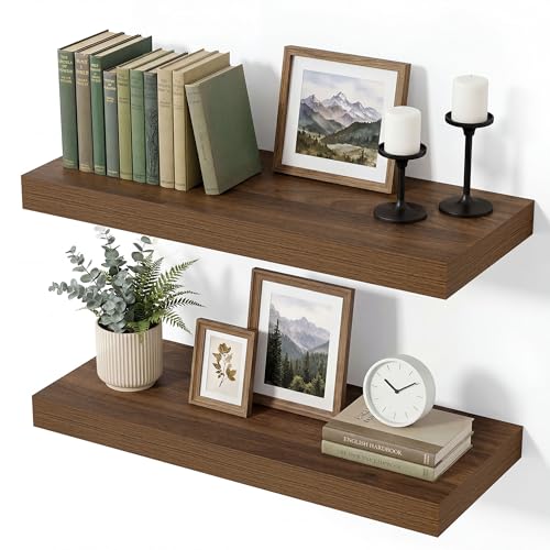 Vivelove Walnut Floating Shelves 8 Inch Deep, 16 x 8, Set of 2