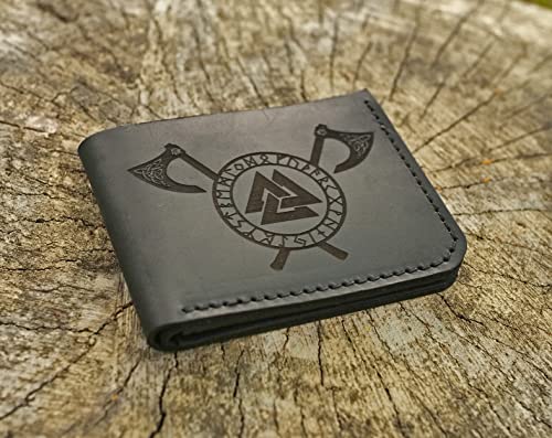 Vikings Norse Axe Valknut Leather Wallet Bifold Handmade Gift for Him Norse Runes Symbols Nordic Mens Wallet Christmas Gift for Husband Boyfriend Gift Christmas Gifts For Dad #4423