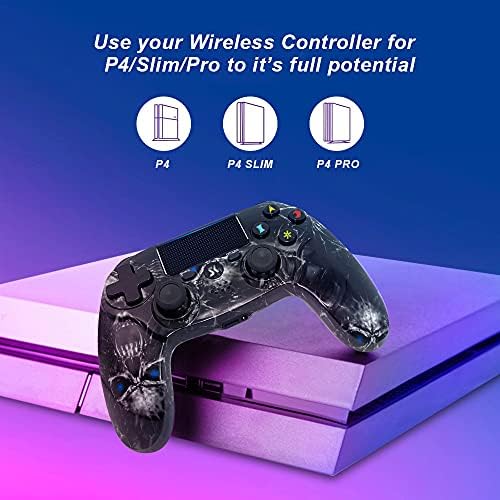 Wireless Controller for PS4, Black Skull Series High Performance Dual Vibration Gaming Controller for Playstation 4 /Pro/Slim/PC with Audio Function, Touch Pad, Motion Control