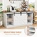 Shahoo Farmhouse Sideboard Buffet Cabinet, Coffee Bar Storage with Sliding Barn Doors, Shelf for Home Dining Room, White