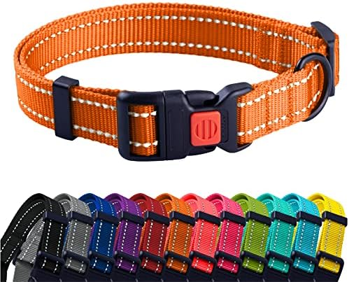 CollarDirect Reflective Dog Collar for a Small, Medium, Large Dog or Puppy with a Quick Release Buckle - Boy and Girl - Nylon Suitable for Swimming (18-26 Inch, Orange)
