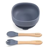 Vista 1 de Ginbear Cuencos de succión para bebé, cuchara y tenedor de destete LED para bebés, platos y utensilios para bebés pequeños, juego de alimentación