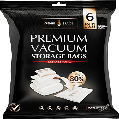 GENIE SPACE - Incredibly Strong Premium Space Saving Vacuum Bags Storage | Variety 6 Pack (2XL+2L+2M) | Airtight & Reusable | Create 80% more space | For Clothes, Towels, Bedding, Duvets and more.