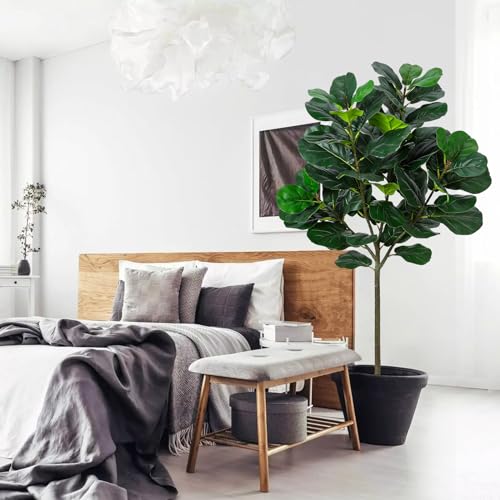 GlowSol 5.2 Ft Artificial Fiddle Leaf Fig Tree, Faux Ficus Lyrata Plant with 62 Fiddle Leaves, Tall Fake Plants Large Floor Plant with Pot for Indoor Living Room House Office Decor Housewarming Gift