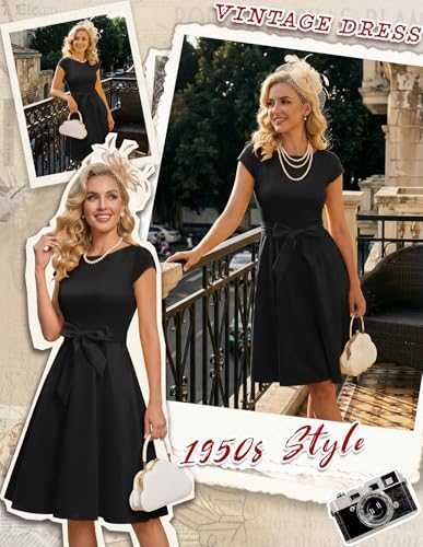 Image of Dressystar Women's Vintage 1950s A Line Cap Sleeve Cocktail Party Dress