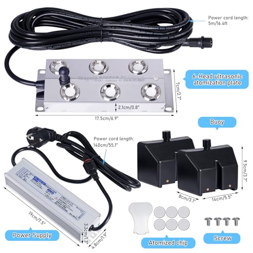 MUALROUS 6 Kopf Ultraschall Nebelmacher Fogger mit 5.5L Schwimmer Teich Fogger Halloween Mister Fogger 250W Leistung Wasserdicht Ultraschall Mister Nebel Luftbefeuchter Gemüsekonservierung Landschaft