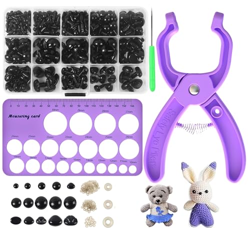 GEOCCI Safety Eye Tool Auxiliary Tool for Attaching Safety Eyes for Crocheting with 566PCS Safety Eyes and Noses for Amigurumi and Safety Eye 10-30mm Sizer ToolPurple