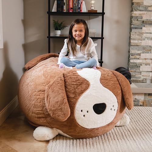 Image of Big Joe Wild Things Foam Filled Animal Bean Bag Chair with Removable Cover, Kenny Canine Snugglepuff, Soft Faux Fur, 4 feet Big