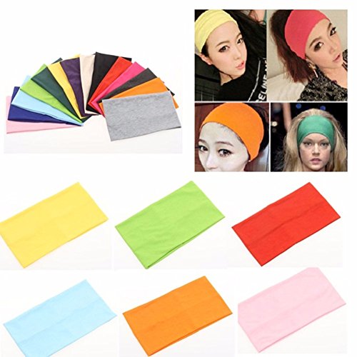 Yeshan Pack Of 12 Wide 5 Inch Wicking Stretchy Athletic Bandana Headbands / Head Wrap / Yoga Headband / Head Scarf / Best Looking Hairband For Sports Or Fashion,Candy Colors In Wide #TOP1