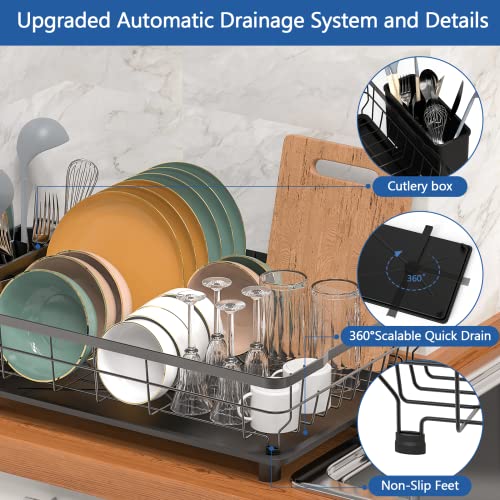 Liononly Large Dish Drying Rack With Drainboard, Stainless Steel Dish Rack For Kitchen Counter,Detachable Dish Drainer Organizer Shelf With Utensil Holder Set (Black) #TOP3