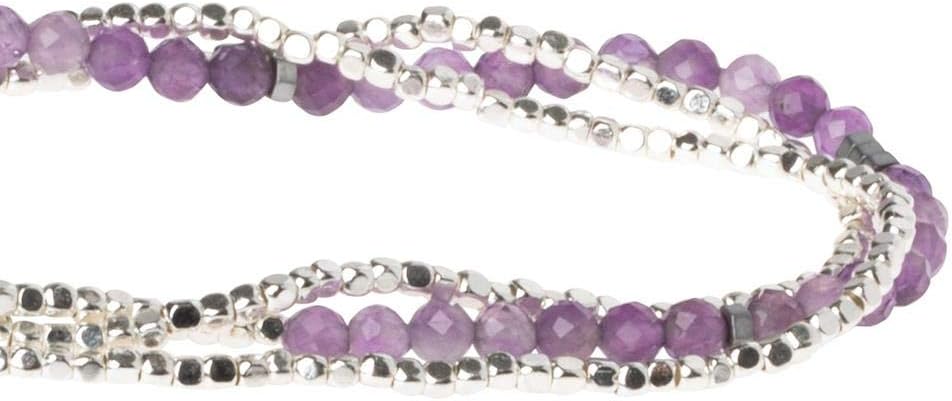 Scout Curated Wears - Women's Delicate Stone Wrap Bracelet & Necklace - Amethyst/Silver - Stone of Protection -