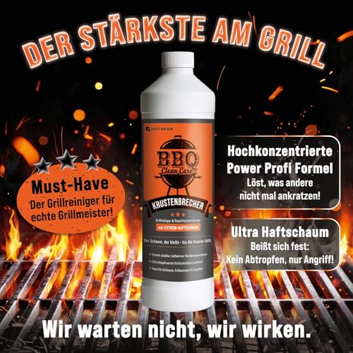 HOTREGA Krustenbrecher Grillreiniger extra stark 1L Konzentrat | Sprengt eingebrannte Krusten | Gasgrill Reiniger | Fettlöser für Grillrost, Gusseisen