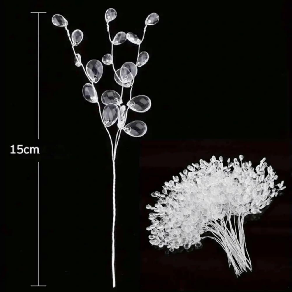 GSHLLO 30 Pcs Acrylic Flower Branches Christmas Tree Crystal Branches Clear Flower Stems Artificial Flower and Twigs Beaded Floral Twig Picks Decorative Bead Sticks for Wedding DIY Crafts