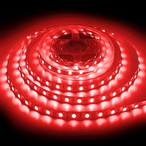 ShineBurky Ruban LED 5M Rouge, 12V Bande LED 5 Mètres 300LEDs SMD5050 Bandeau Lumineux LED Strip Light Flexible pour Intérieur Extérieur Chambre TV Noël Décoration DIY (Sans Alimentation)